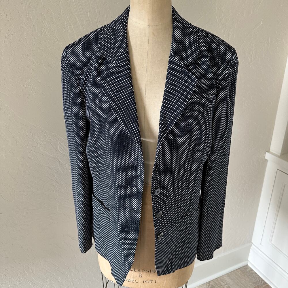 TALBOTS Womens Navy White Mini Dot Button Closure Size 6 Academia Career Preppy